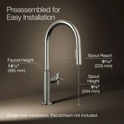 Touchless pull-down kitchen sink faucet with two-function sprayhead^Kohler Hot