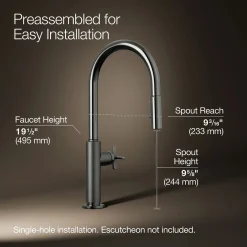 Touchless pull-down kitchen sink faucet with two-function sprayhead^Kohler Hot