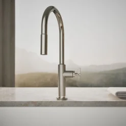 Touchless pull-down kitchen sink faucet with two-function sprayhead^Kohler Hot