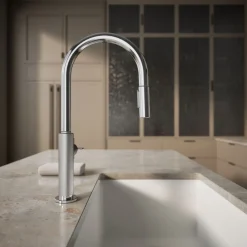 Touchless pull-down kitchen sink faucet with two-function sprayhead^Kohler Hot