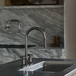 Touchless pull-down kitchen sink faucet with two-function sprayhead^Kohler