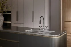 Touchless pull-down kitchen sink faucet with two-function sprayhead^Kohler