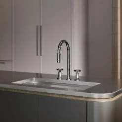 Touchless pull-down kitchen sink faucet with two-function sprayhead^Kohler