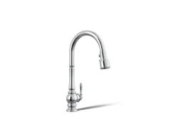 Touchless pull-down kitchen sink faucet with three-function sprayhead^Kohler