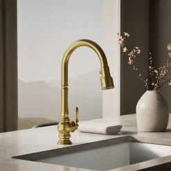Touchless pull-down kitchen sink faucet with three-function sprayhead^Kohler