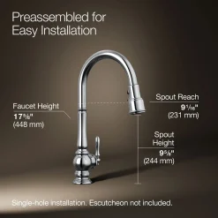 Touchless pull-down kitchen sink faucet with three-function sprayhead^Kohler