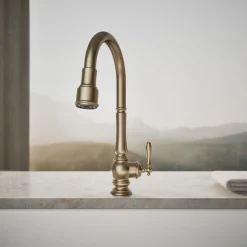 Touchless pull-down kitchen sink faucet with three-function sprayhead^Kohler