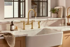 Two-hole bridge kitchen sink faucet with side sprayer^Kohler Discount