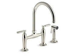 Two-hole bridge kitchen sink faucet with side sprayer^Kohler Discount