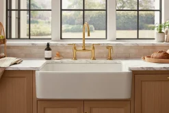 Two-hole bridge kitchen sink faucet with side sprayer^Kohler Discount