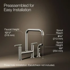 Two-hole bridge kitchen sink faucet with side sprayer^Kohler Hot