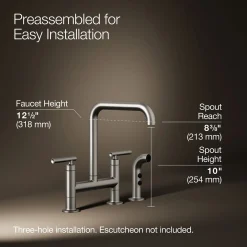 Two-hole bridge kitchen sink faucet with side sprayer^Kohler Hot