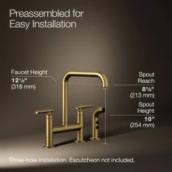 Two-hole bridge kitchen sink faucet with side sprayer^Kohler Hot