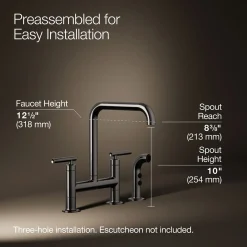 Two-hole bridge kitchen sink faucet with side sprayer^Kohler Hot