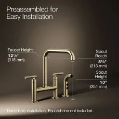 Two-hole bridge kitchen sink faucet with side sprayer^Kohler Hot