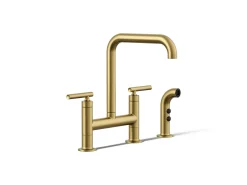 Two-hole bridge kitchen sink faucet with side sprayer^Kohler Hot