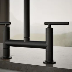Two-hole bridge kitchen sink faucet with side sprayer^Kohler Hot