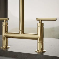 Two-hole bridge kitchen sink faucet with side sprayer^Kohler Hot