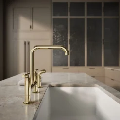 Two-hole bridge kitchen sink faucet with side sprayer^Kohler Hot