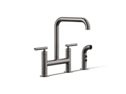 Two-hole bridge kitchen sink faucet with side sprayer^Kohler Hot