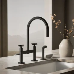 Two-hole bridge kitchen sink faucet with side sprayer^Kohler Discount
