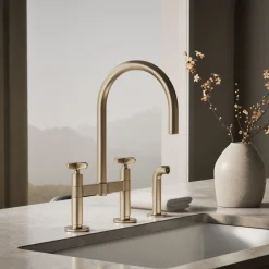 Two-hole bridge kitchen sink faucet with side sprayer^Kohler Discount