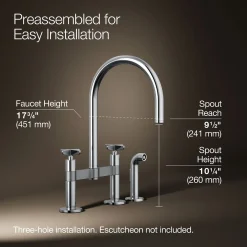 Two-hole bridge kitchen sink faucet with side sprayer^Kohler Discount