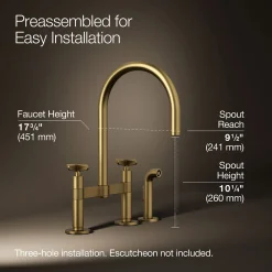 Two-hole bridge kitchen sink faucet with side sprayer^Kohler Discount