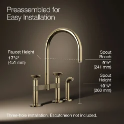 Two-hole bridge kitchen sink faucet with side sprayer^Kohler Discount