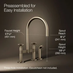Two-hole bridge kitchen sink faucet with side sprayer^Kohler Discount