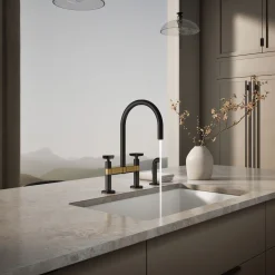 Two-hole bridge kitchen sink faucet with side sprayer^Kohler Discount