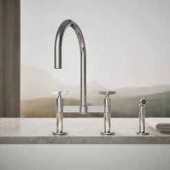 Two-hole bridge kitchen sink faucet with side sprayer^Kohler Discount