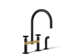 Two-hole bridge kitchen sink faucet with side sprayer^Kohler Discount