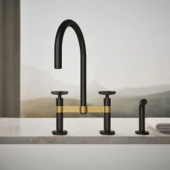 Two-hole bridge kitchen sink faucet with side sprayer^Kohler Discount