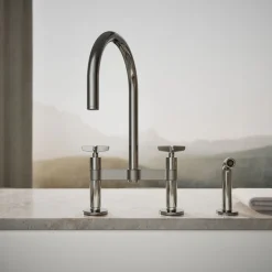 Two-hole bridge kitchen sink faucet with side sprayer^Kohler Discount