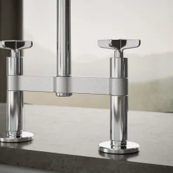 Two-hole bridge kitchen sink faucet with side sprayer^Kohler Discount