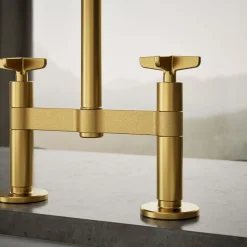 Two-hole bridge kitchen sink faucet with side sprayer^Kohler Discount