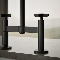 Two-hole bridge kitchen sink faucet with side sprayer^Kohler Discount