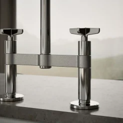 Two-hole bridge kitchen sink faucet with side sprayer^Kohler Discount