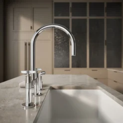 Two-hole bridge kitchen sink faucet with side sprayer^Kohler Discount