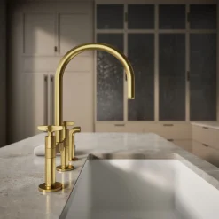 Two-hole bridge kitchen sink faucet with side sprayer^Kohler Discount