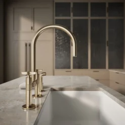 Two-hole bridge kitchen sink faucet with side sprayer^Kohler Discount