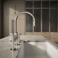 Two-hole bridge kitchen sink faucet with side sprayer^Kohler Discount
