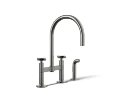 Two-hole bridge kitchen sink faucet with side sprayer^Kohler Discount