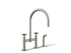 Two-hole bridge kitchen sink faucet with side sprayer^Kohler Discount