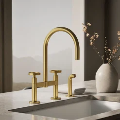 Two-hole bridge kitchen sink faucet with side sprayer^Kohler Best