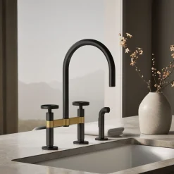 Two-hole bridge kitchen sink faucet with side sprayer^Kohler Best