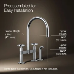Two-hole bridge kitchen sink faucet with side sprayer^Kohler Best