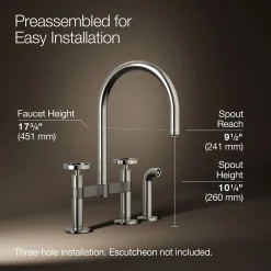 Two-hole bridge kitchen sink faucet with side sprayer^Kohler Best