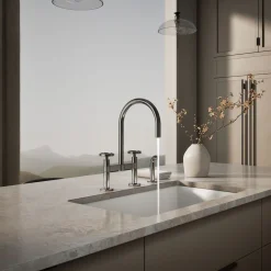 Two-hole bridge kitchen sink faucet with side sprayer^Kohler Best